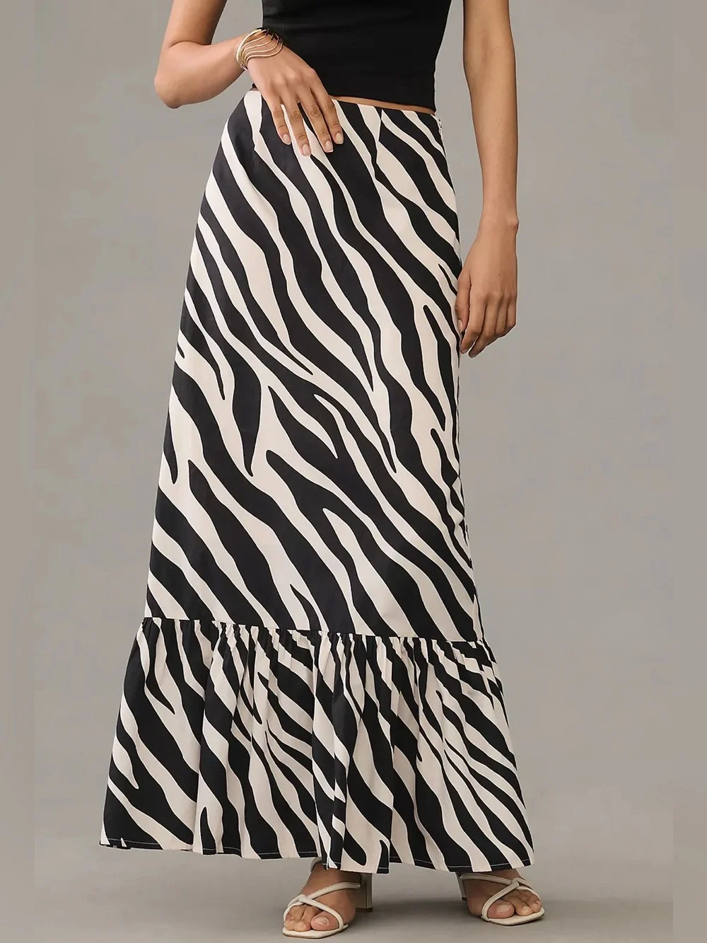 Anthropologie Forever That Girl Zebra Print Ruffle Hem Maxi Skirt NWT Size Small - Picture 1 of 13